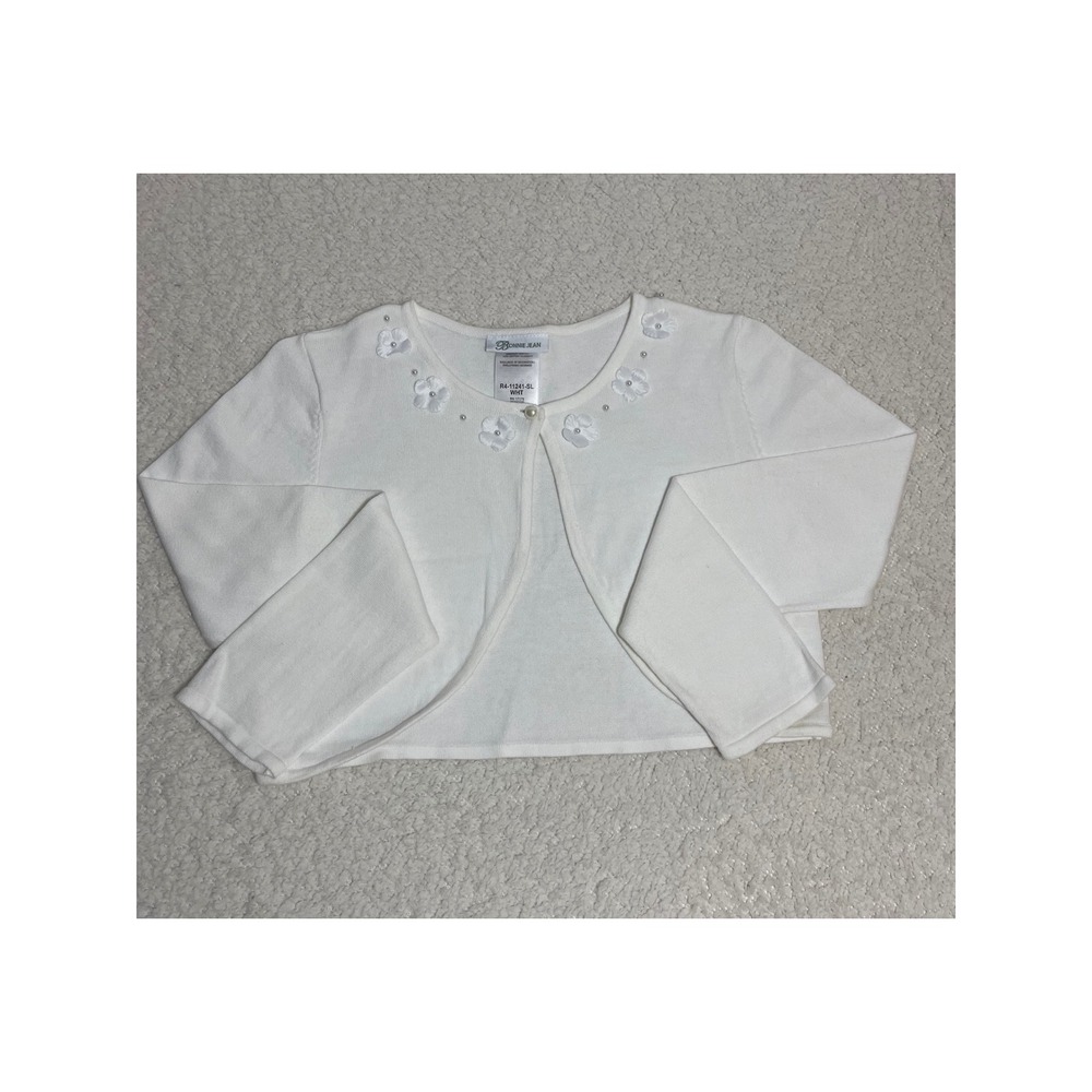 Bonnie Jean Girls XL White Bolero Shrug Floral Pearl Button Dress‎ Topper